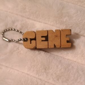 AMISH, Hand Carved Wooden 'GENE' Letter Keychain - Natural Wood